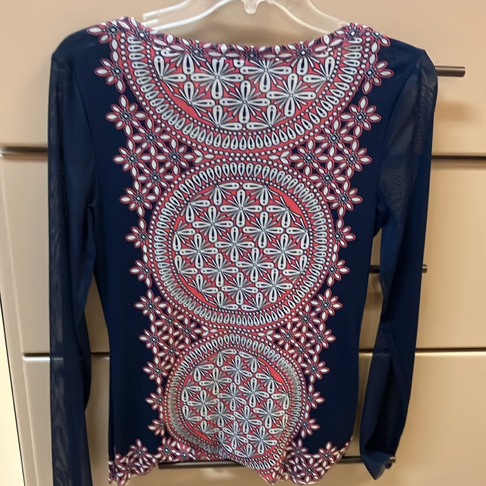 INC International Concepts Red and Blue Patterned Top - Picture 10 of 12